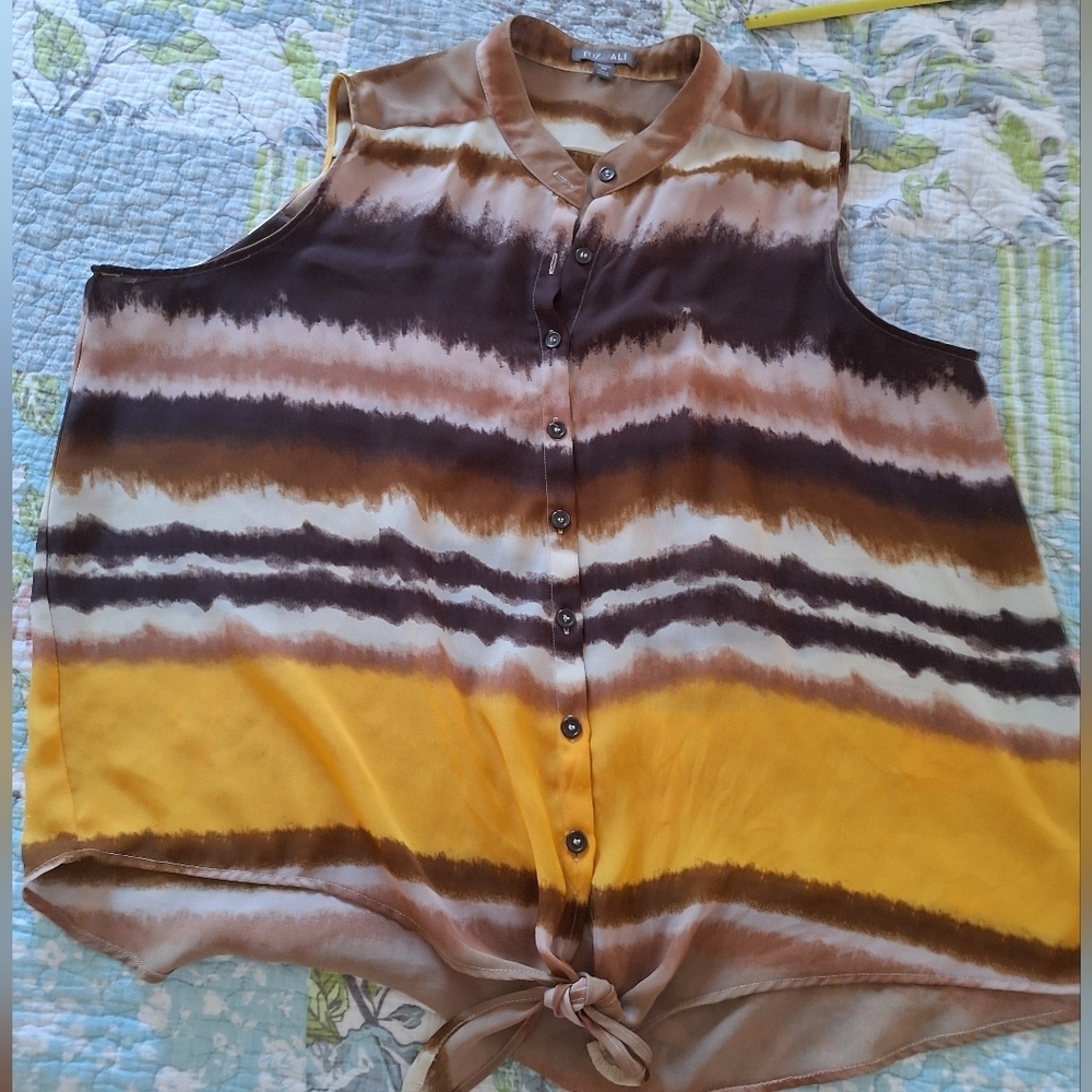 Striped Sleeveless Button-Up Blouse